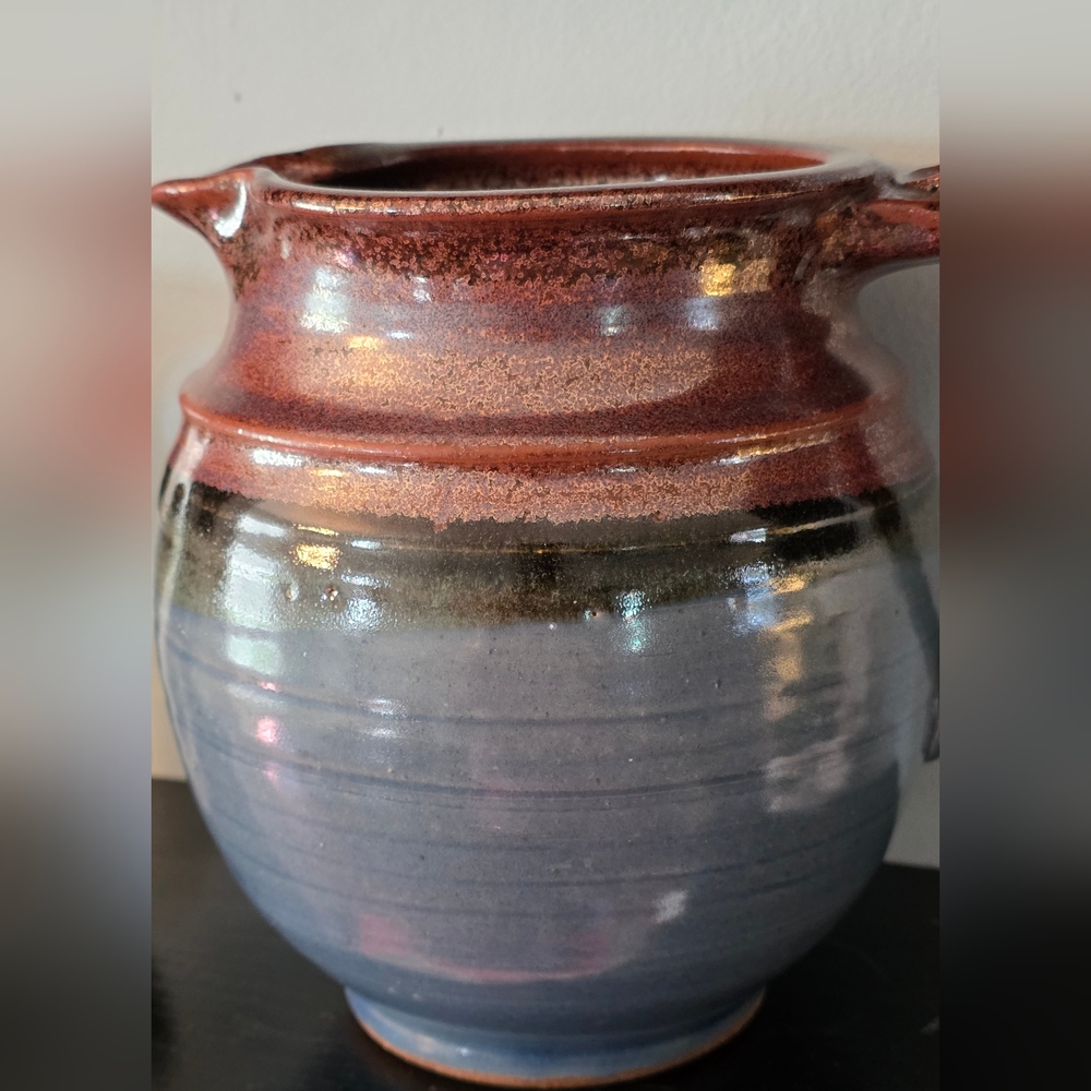 Vintage Handcrafted Multicolor Stoneware Pitcher - Picture 3 of 8